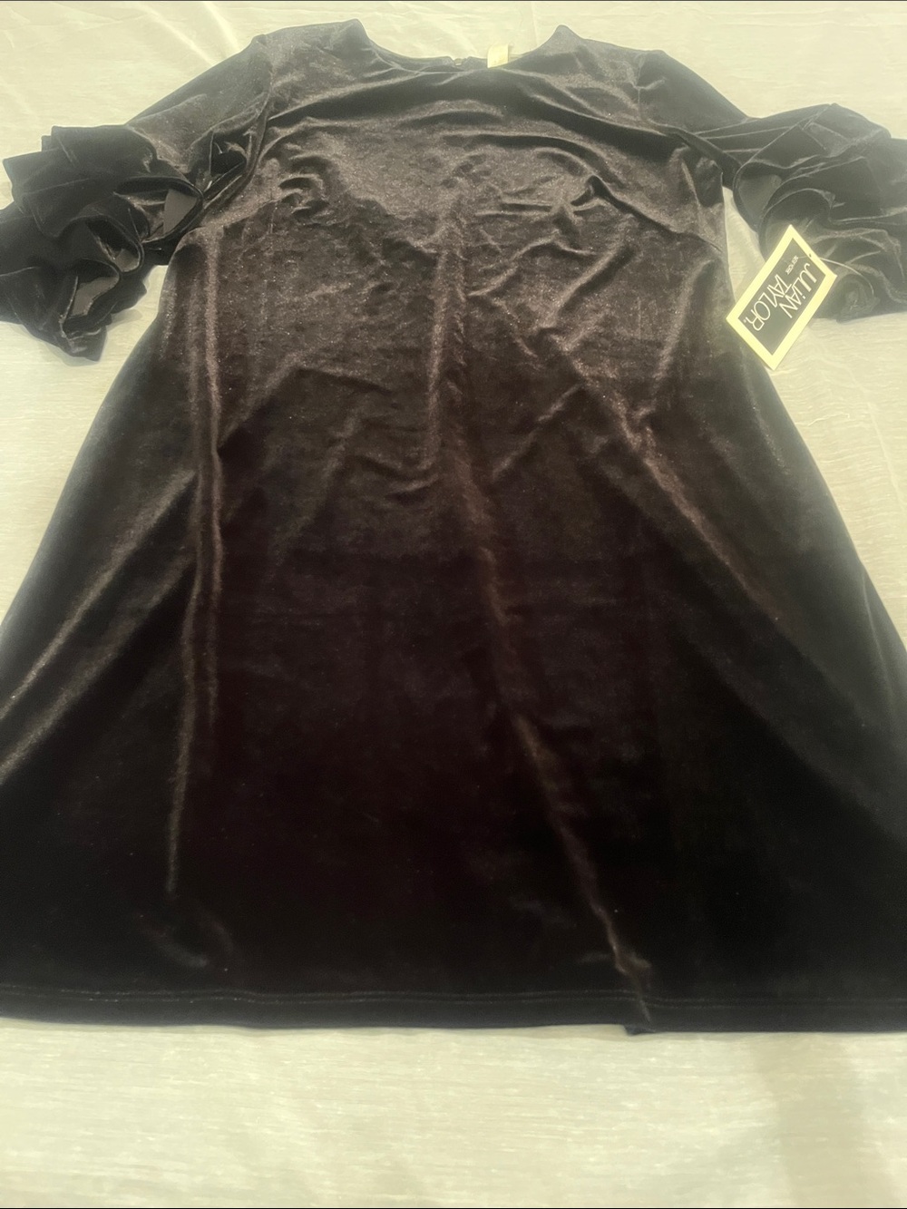 Julian Taylor New York Black Velvet Dress with Layered Ruffle Sleeves